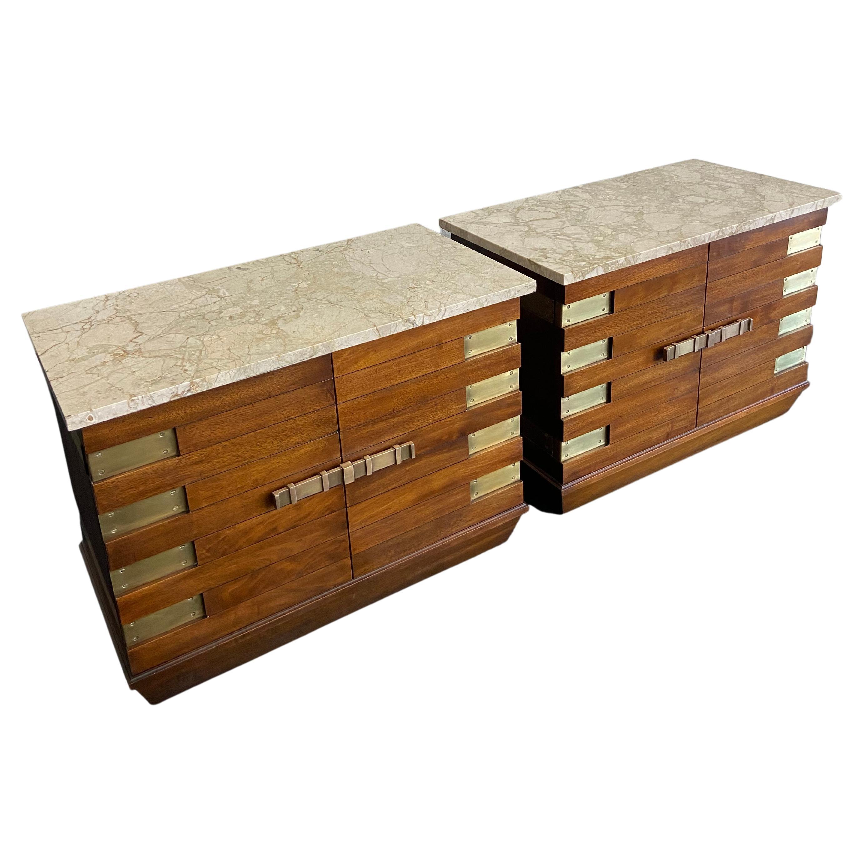 Tommi Parzinger Style Marble Top Chest by Heritage, a Pair For Sale