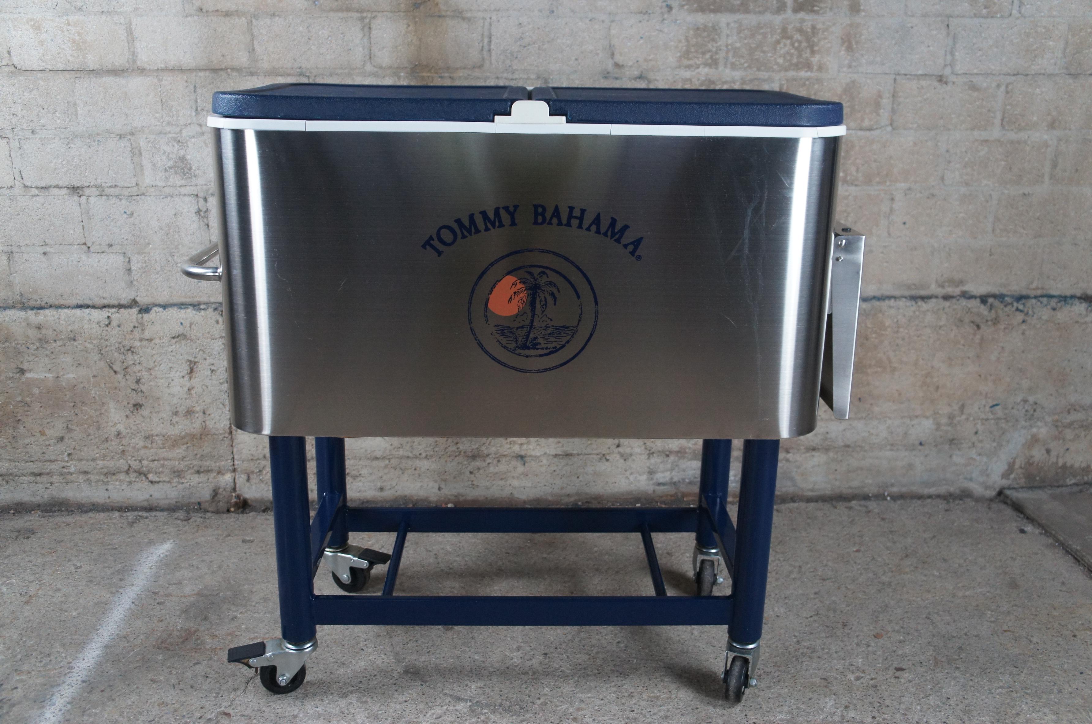 20th Century Vintage Tommy Bahama Stainless Steel Rolling 100 Quart Patio Party Cooler 37