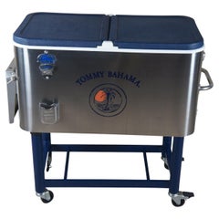 Vintage Tommy Bahama Stainless Steel Rolling 100 Quart Patio Party Cooler 37"