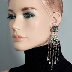 Vintage TON PASCAL Jewelled Baroque Cascading Chain Dangling Earrings