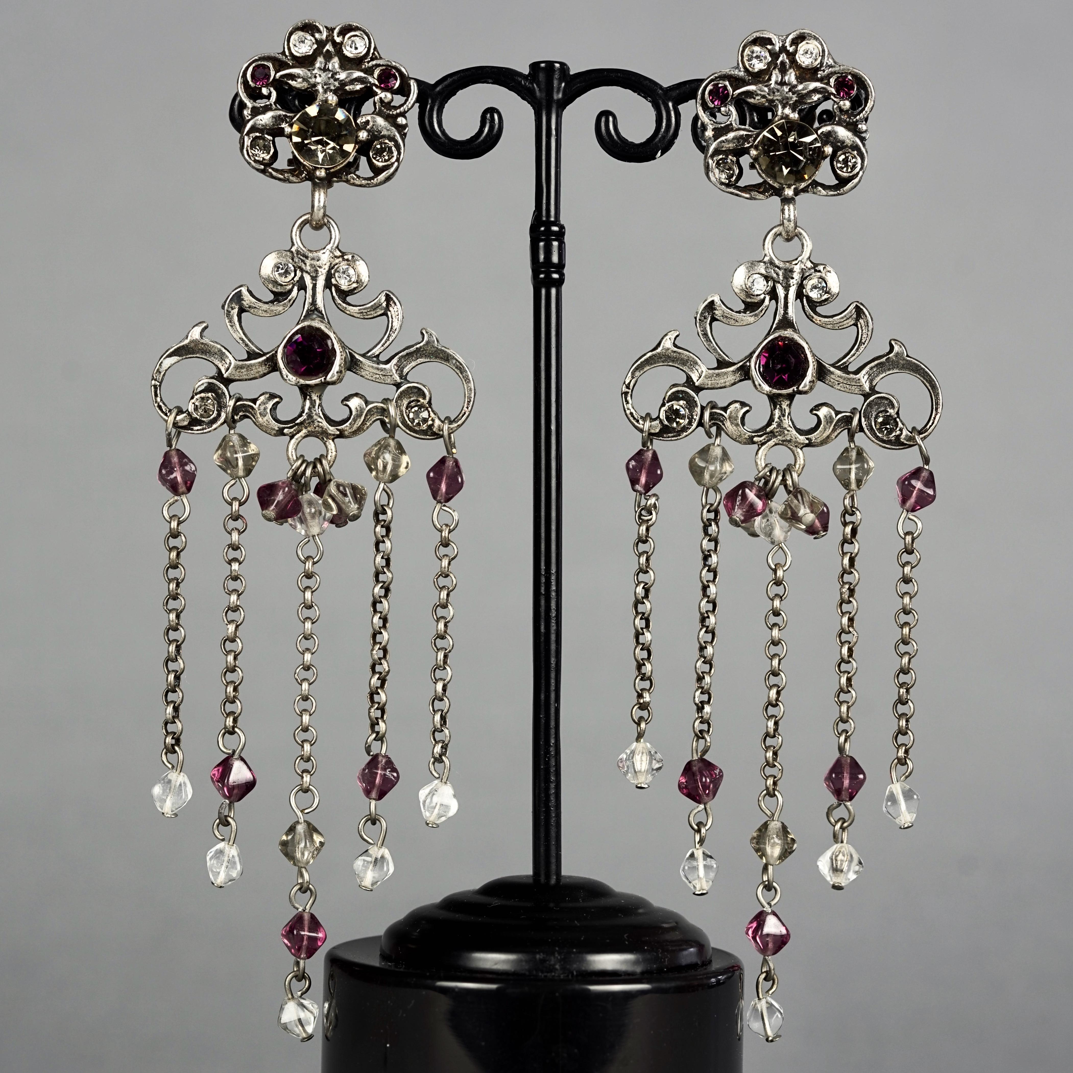 Women's Vintage TON PASCAL Jewelled Baroque Cascading Chain Dangling Earrings For Sale