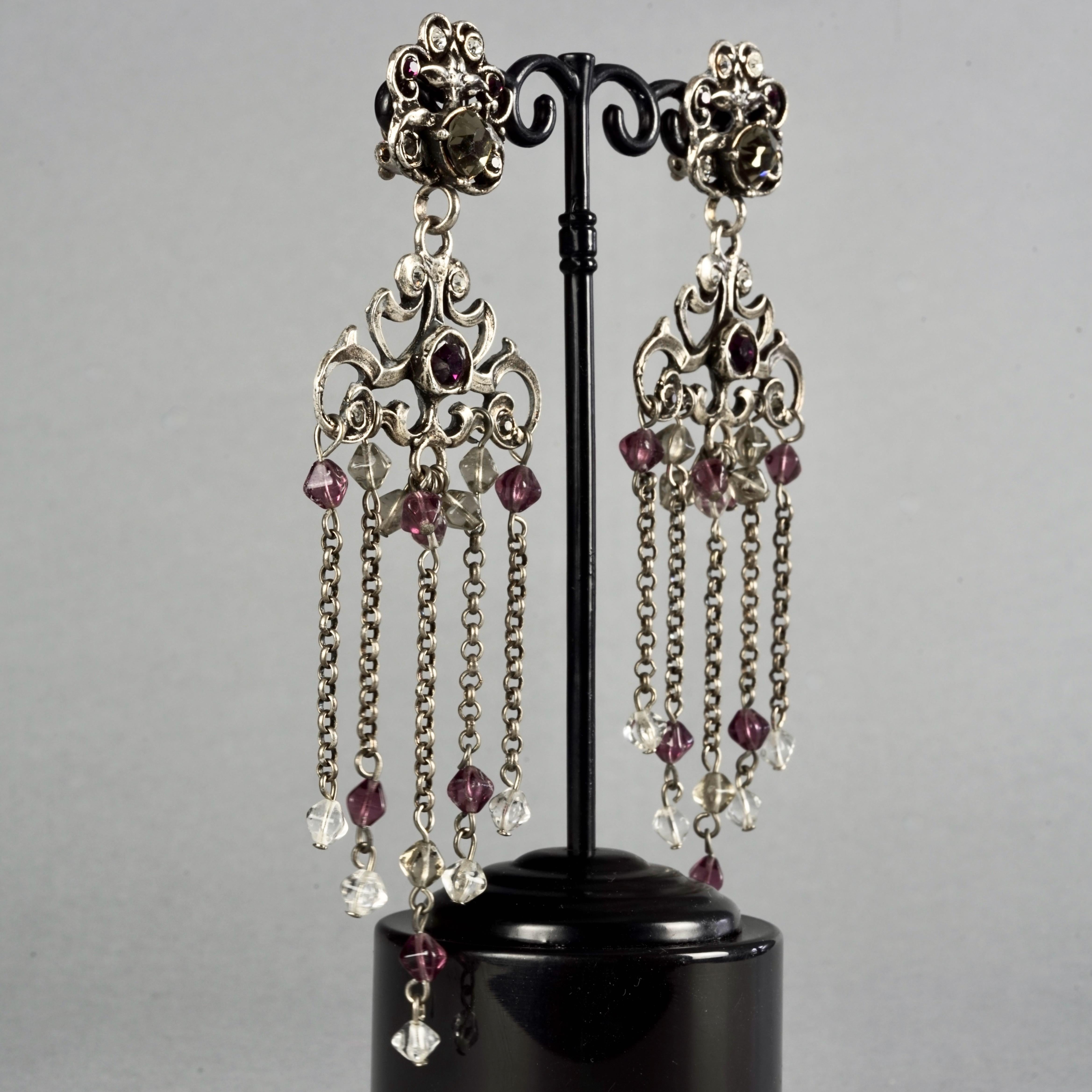 Vintage TON PASCAL Jewelled Baroque Cascading Chain Dangling Earrings For Sale 1