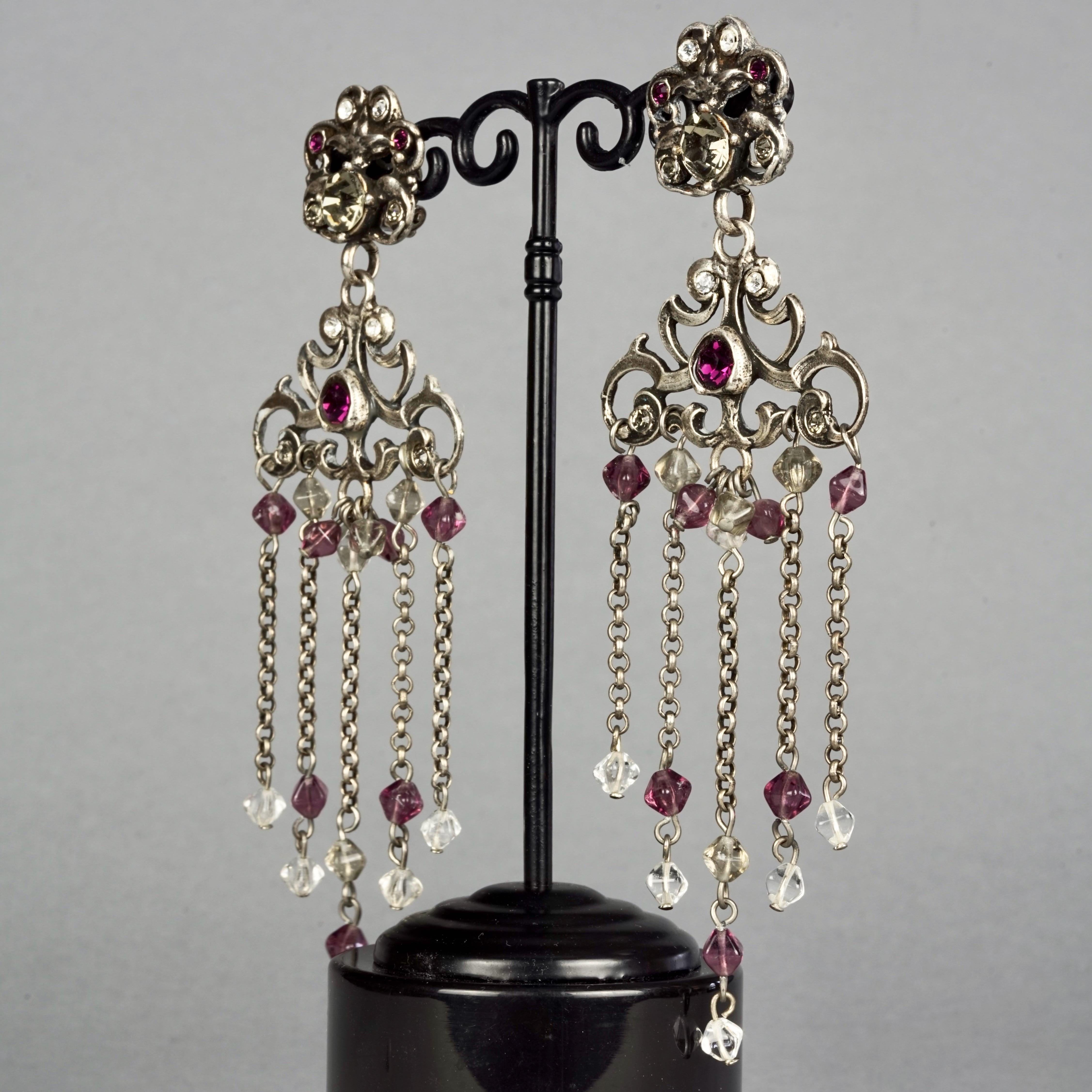 Vintage TON PASCAL Jewelled Baroque Cascading Chain Dangling Earrings For Sale 2