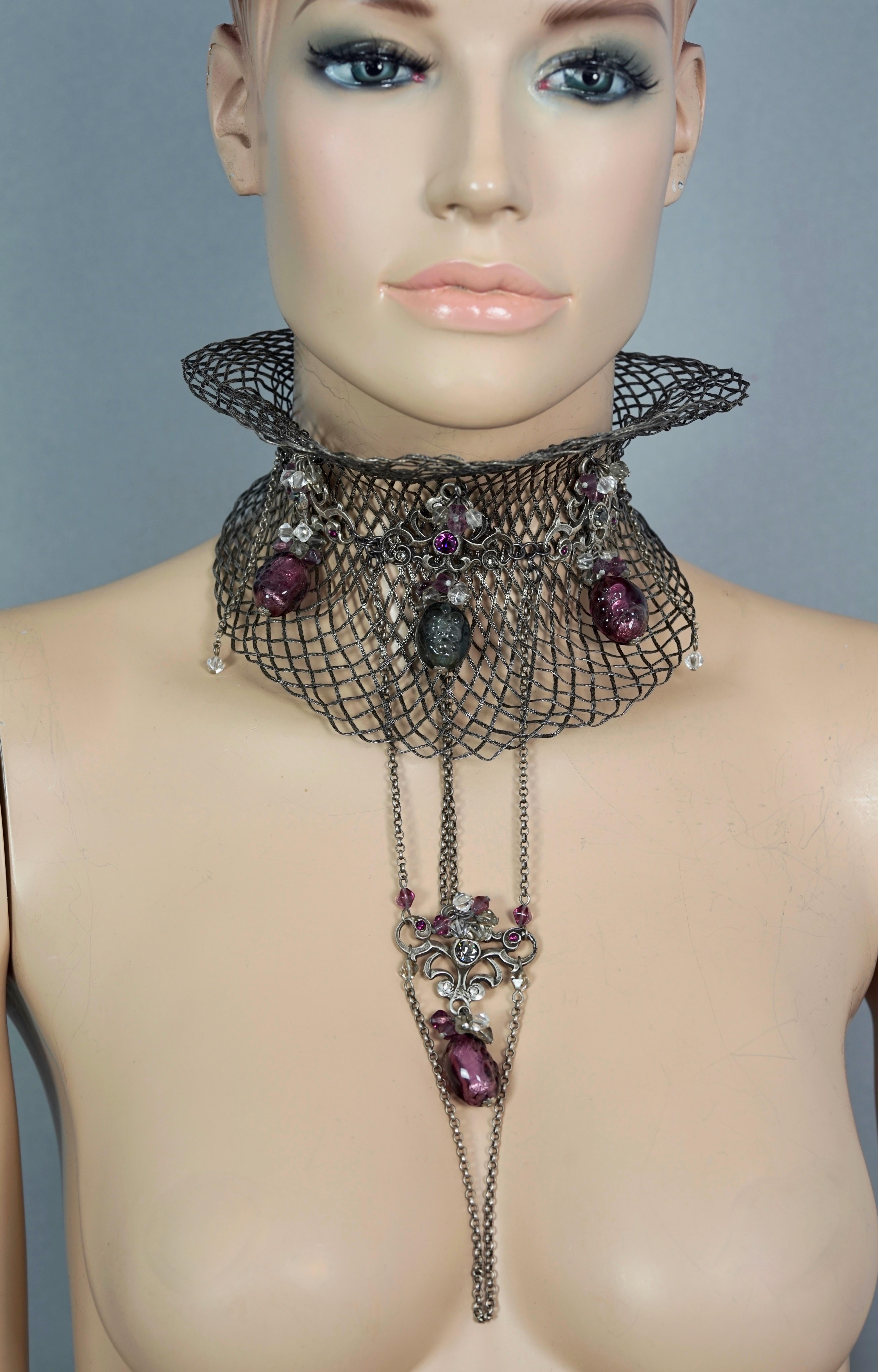 Vintage TON PASCAL Jewelled Baroque Mesh Cascading Chain Collar Choker Necklace For Sale 4