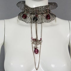 Vintage TON PASCAL Jewelled Baroque Mesh Cascading Chain Collar Choker Necklace