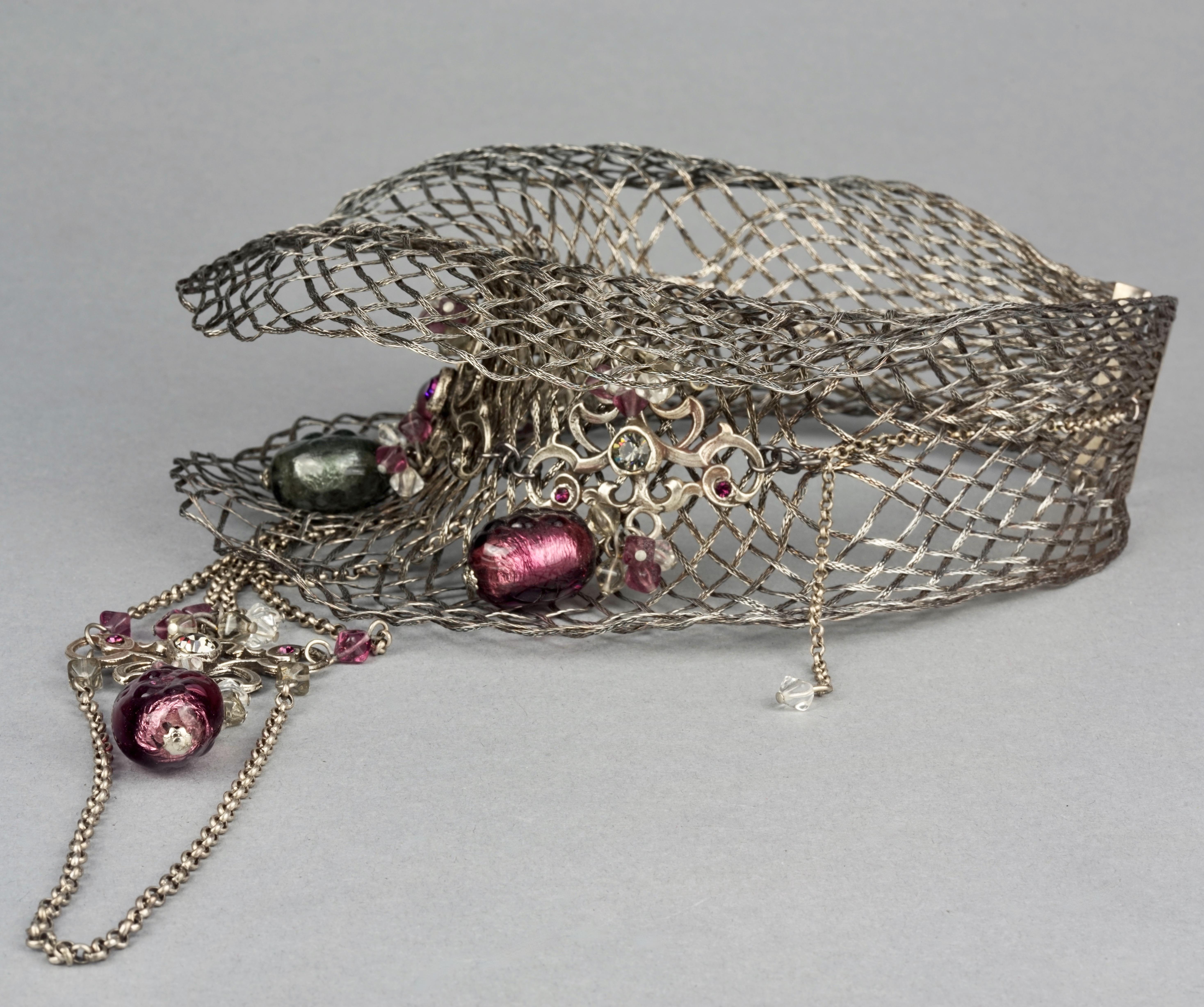 Vintage TON PASCAL Jewelled Baroque Mesh Cascading Chain Collar Choker Necklace In Excellent Condition For Sale In Kingersheim, Alsace