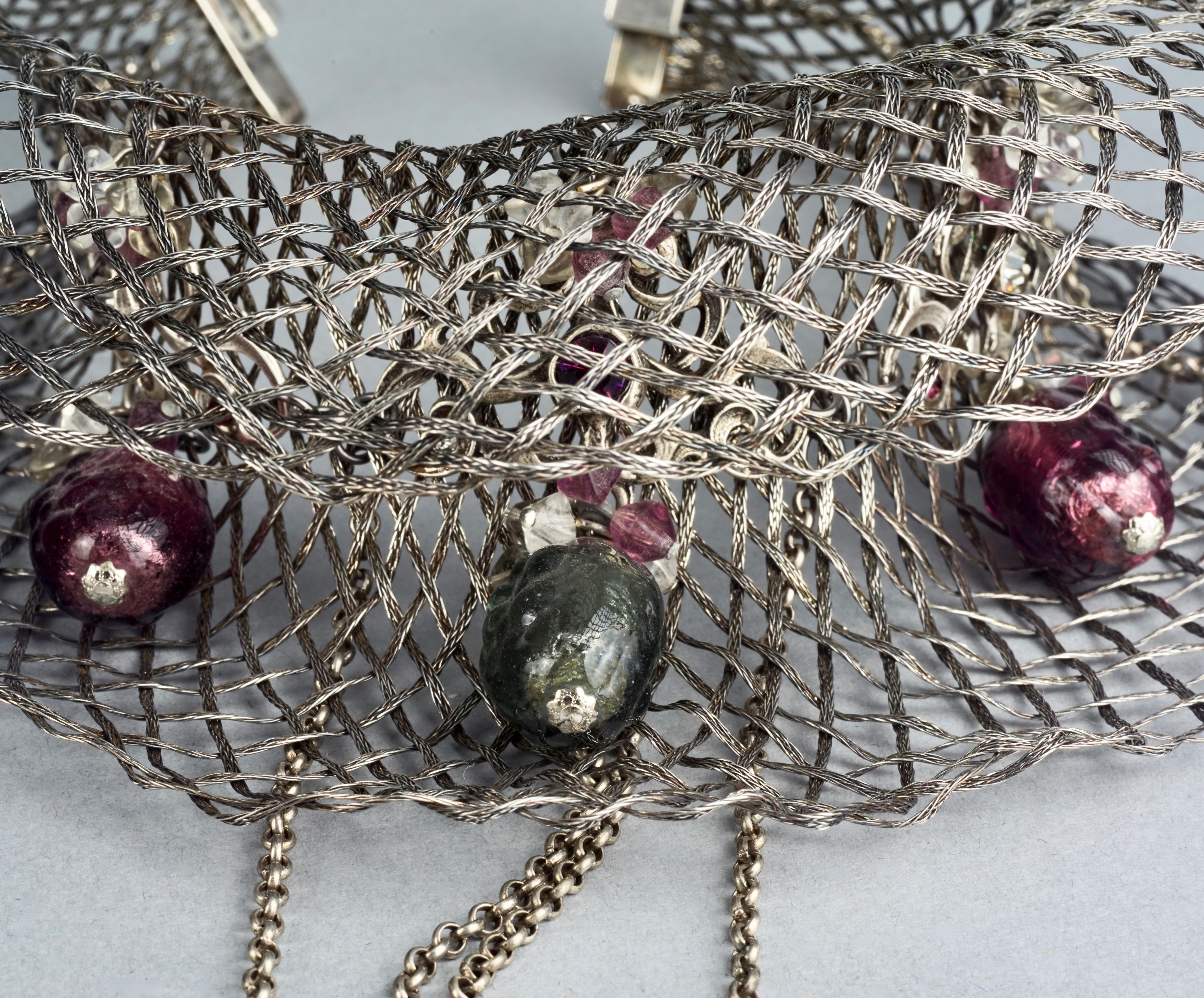 Vintage TON PASCAL Jewelled Baroque Mesh Cascading Chain Collar Choker Necklace For Sale 2