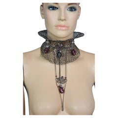 Vintage TON PASCAL Jewelled Baroque Mesh Cascading Chain Collar Choker Necklace