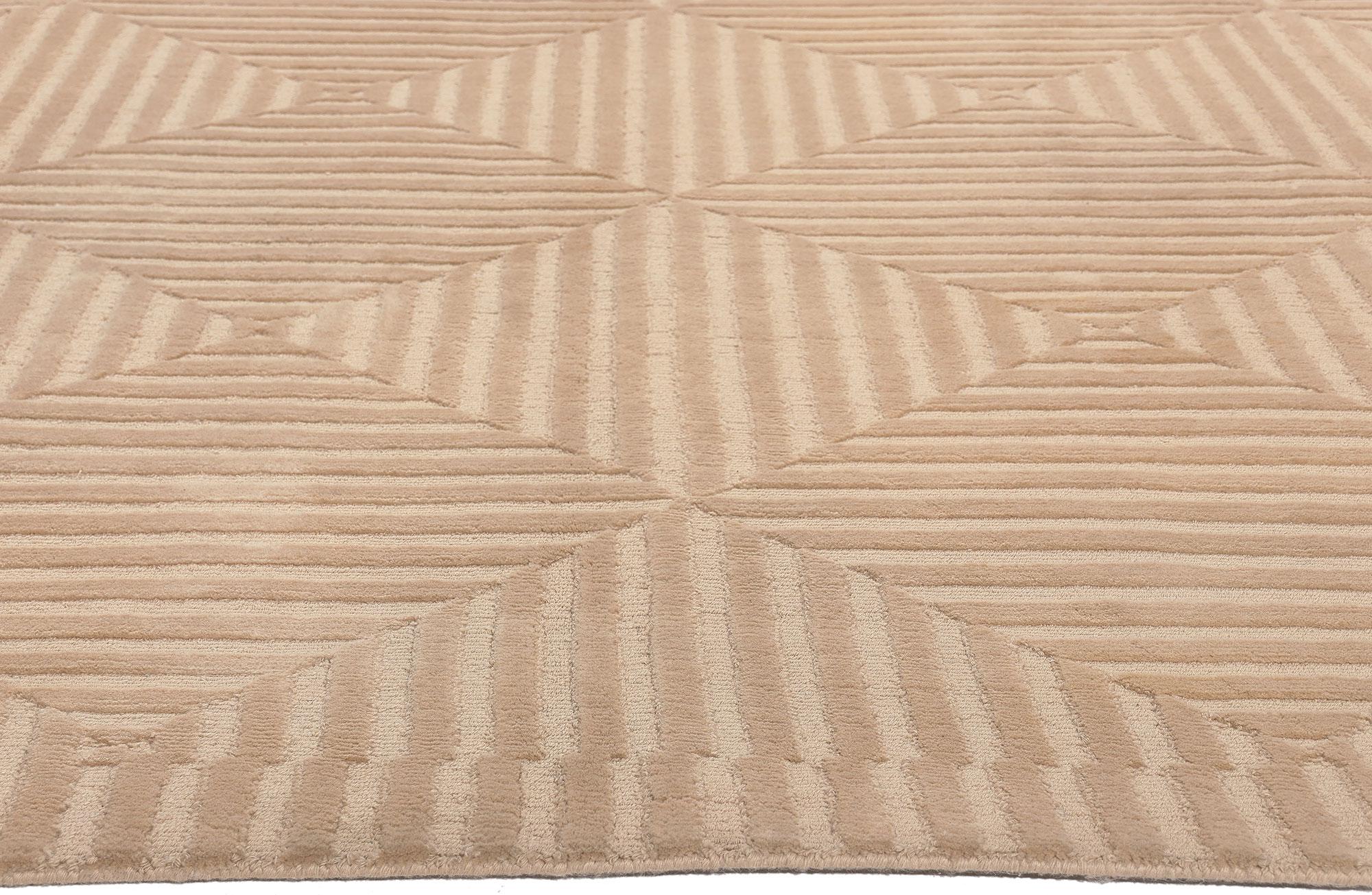 Hand-Knotted Vintage Tonal Tibetan High-Low Rug, Subtle Shibui Meets Sublime Simplicity For Sale