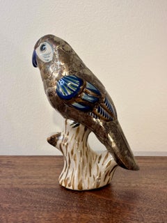 Vintage Tonalá Mexican Parrot Figurine, Coastal Modern Folk Art Ceramic