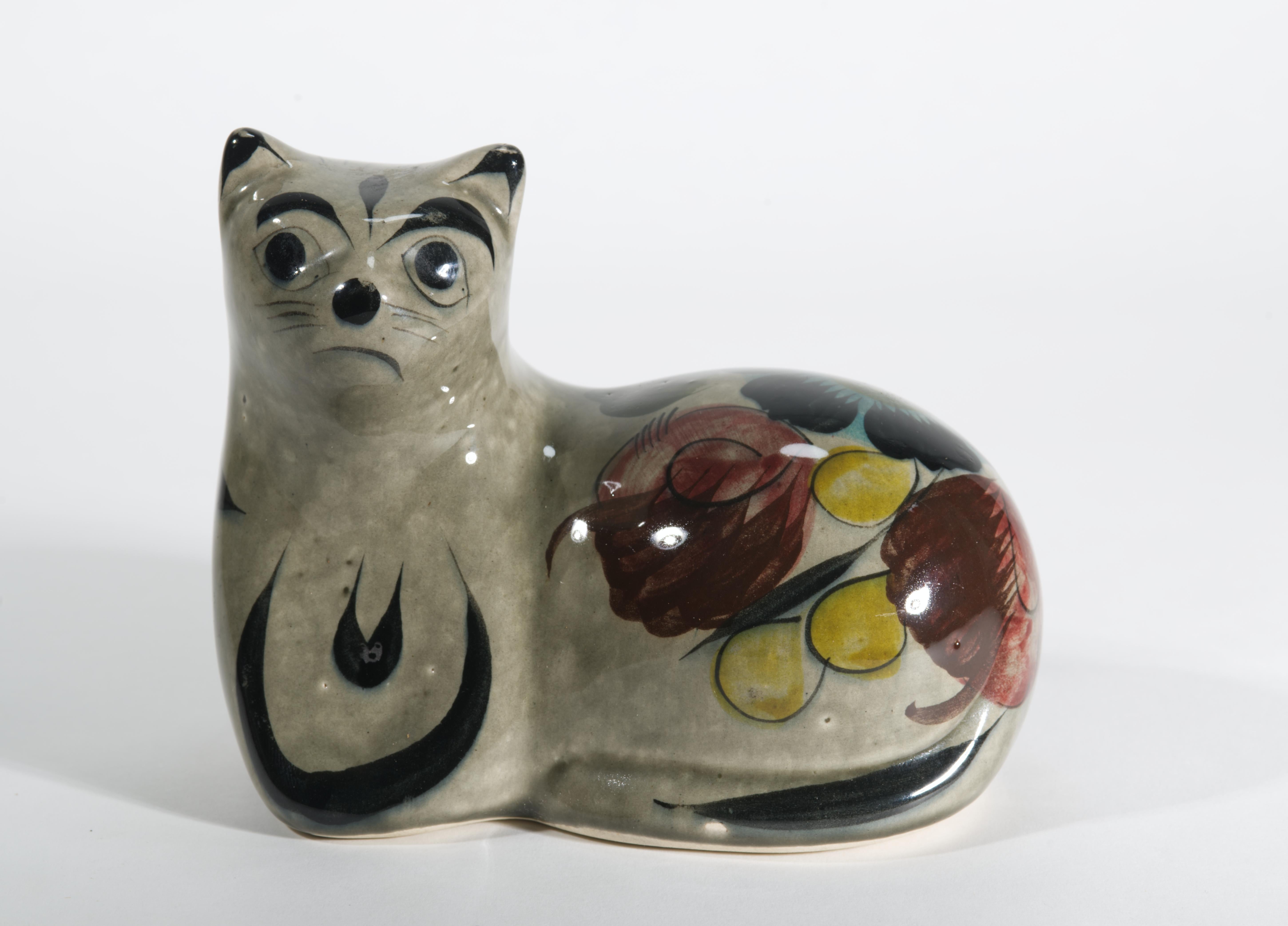 XX secolo Vintage Tonala Mexico Pottery Cat, Hand Painted in vendita