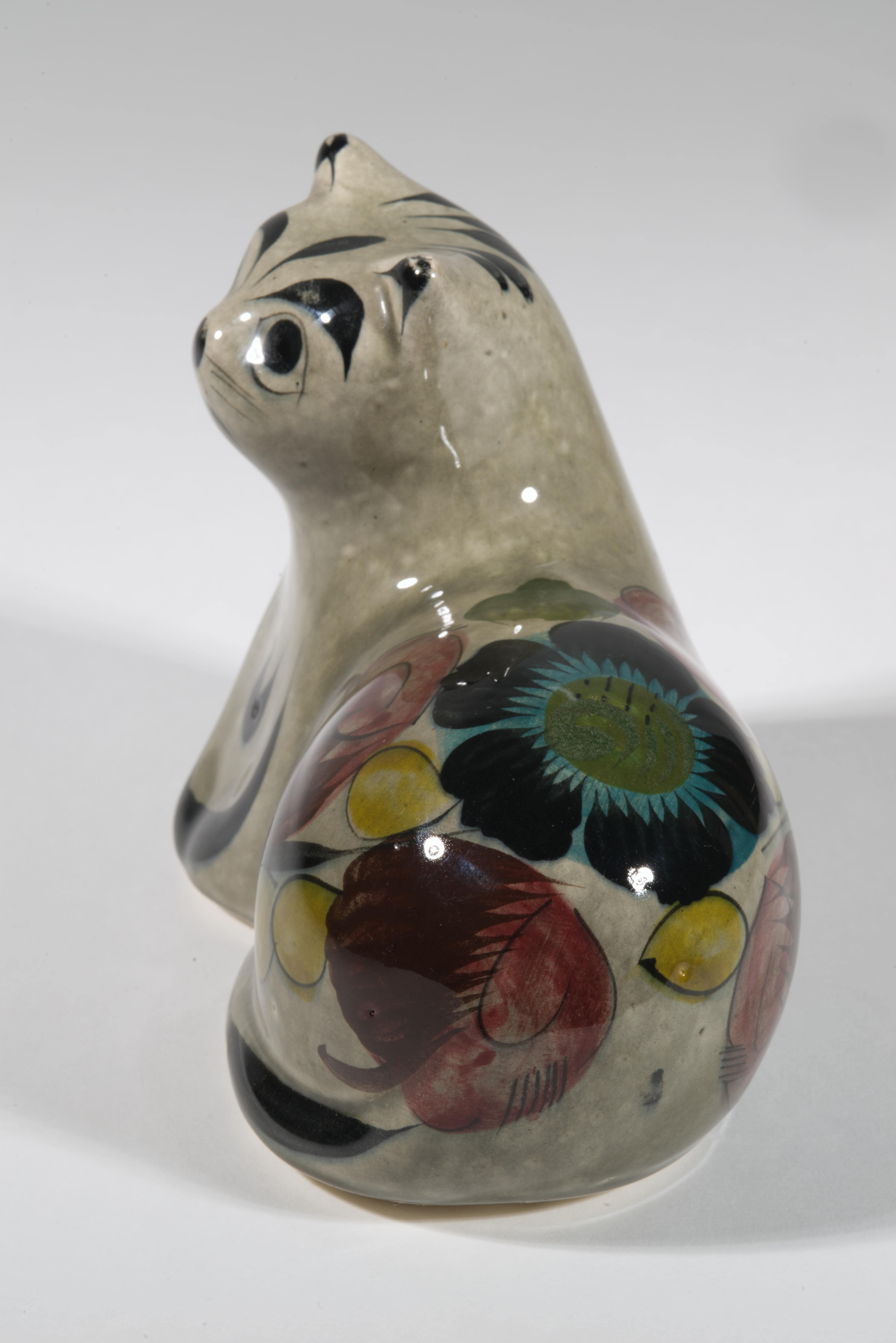 Ceramica Vintage Tonala Mexico Pottery Cat, Hand Painted in vendita