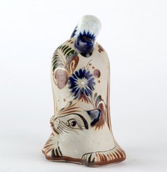 Vintage Tonala Mexico Pottery Cat, Hand Painted, Signed