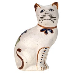 Vintage Tonala Mexico Pottery Sitting Cat Figurine, Hand Painted