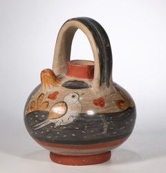 Vintage Tonala Mexico Pottery Water Cruche Jug Hand-Painted Bird Decor