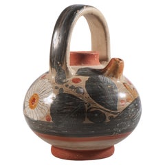 Vintage Tonala Mexico Pottery Water Cruche Jug Hand-Painted Bird Decor