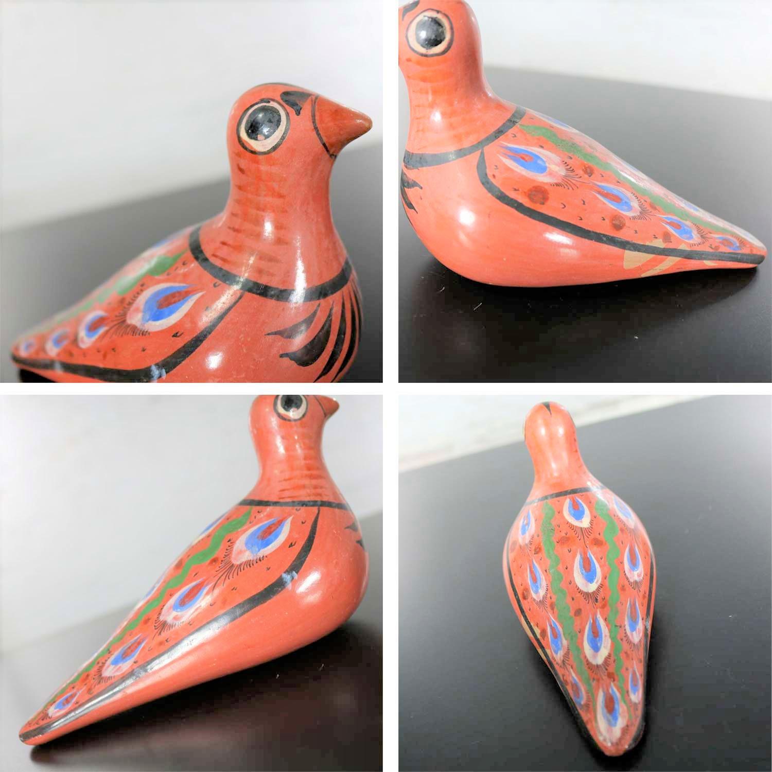 Tonala Pottery Birds Owls Toucan Dove Hand Painted Made in Mexico Set of 4 1