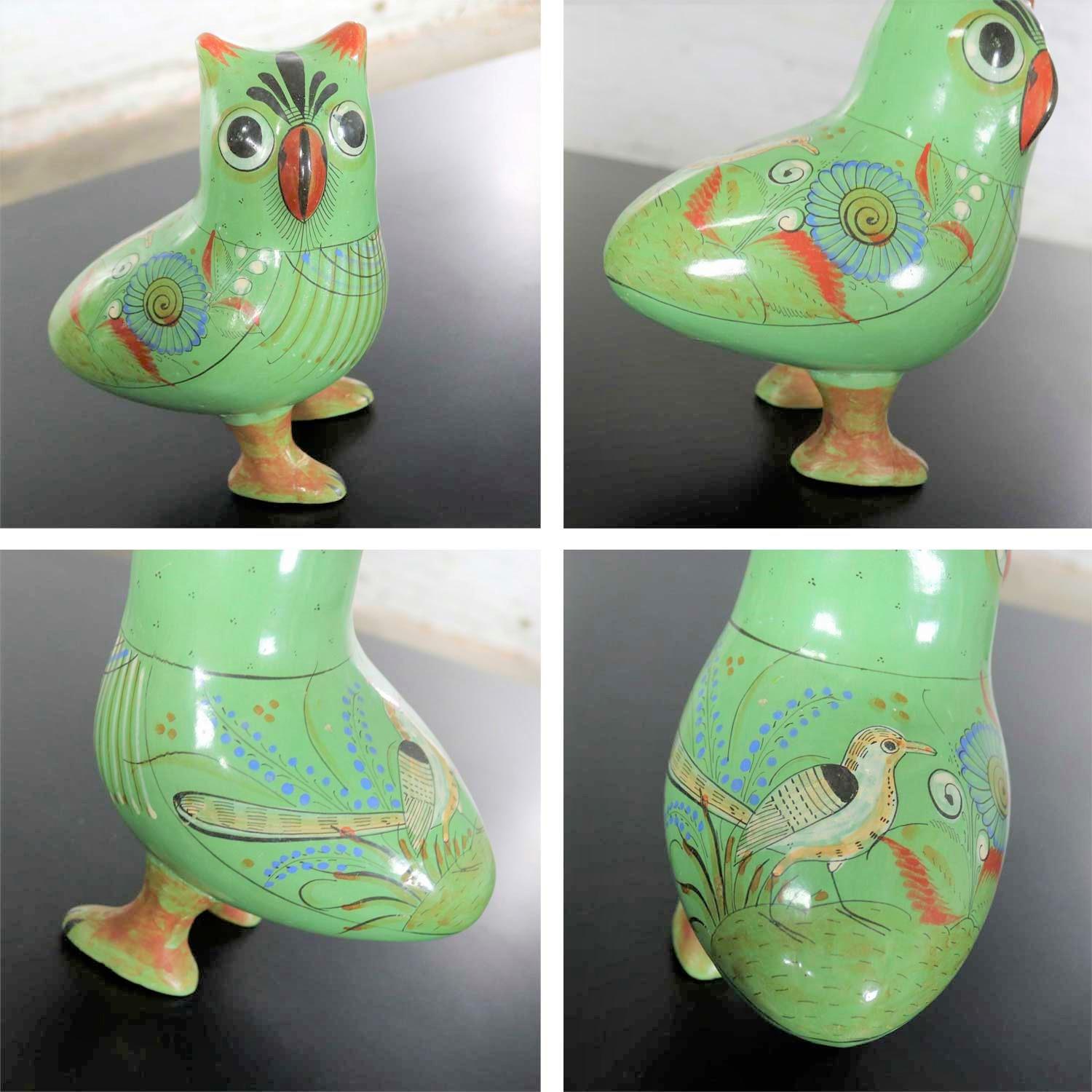 Tonala Pottery Birds Owls Toucan Dove Hand Painted Made in Mexico Set of 4 3