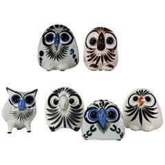 Vintage Tonala Pottery Owls Hand Painted and Made in Mexico Collection of Six