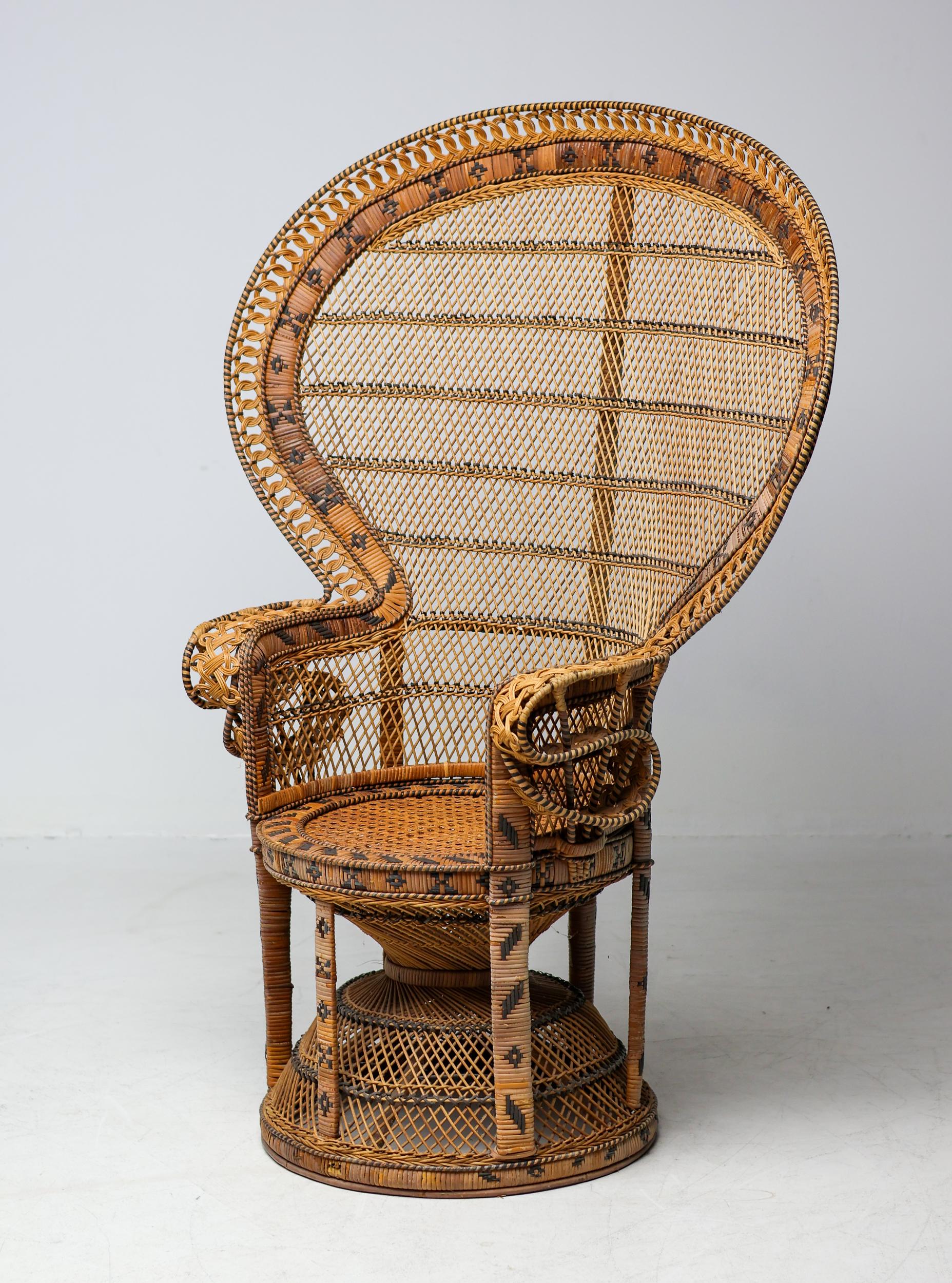 Vintage Tongue-in-Chic Handcrafted Wicker Peacock Chair 