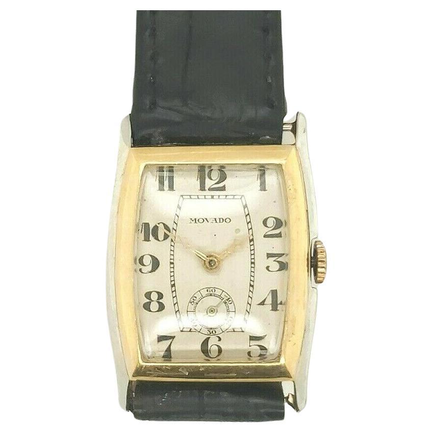 Vintage Tonnaeu Shape Movado Watch in 18ct White & Yellow Gold For Sale