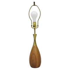 Vintage Tony Paul Mid Century Modern Sculptured Walnut & Brass Small Table Lamp