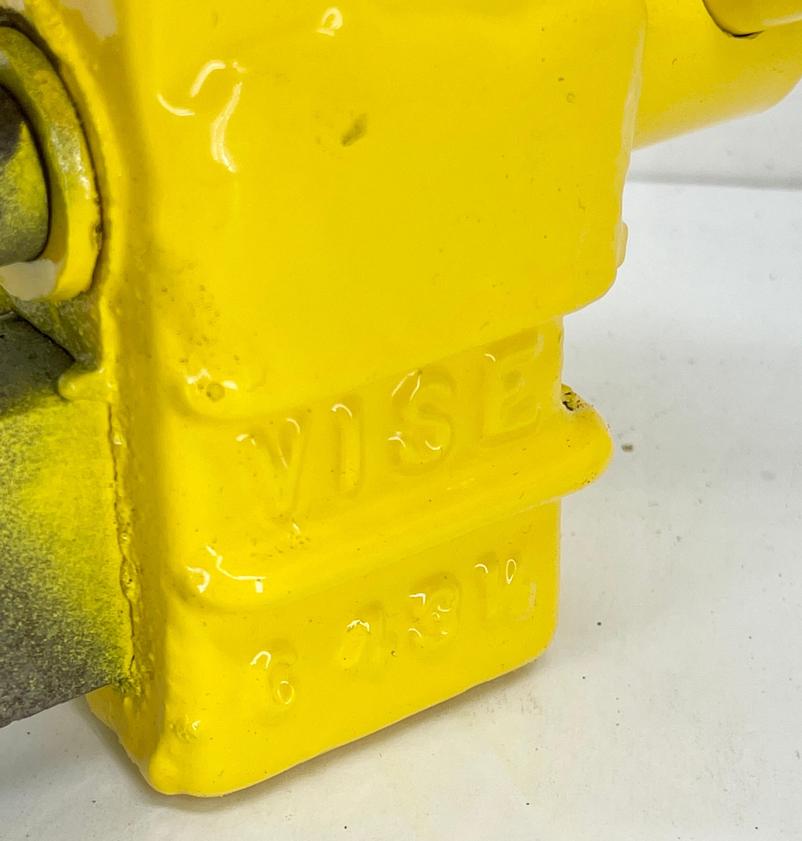 Vintage Tool Vice, Powder Coated Bright Yellow Desk Accessory For Sale 4