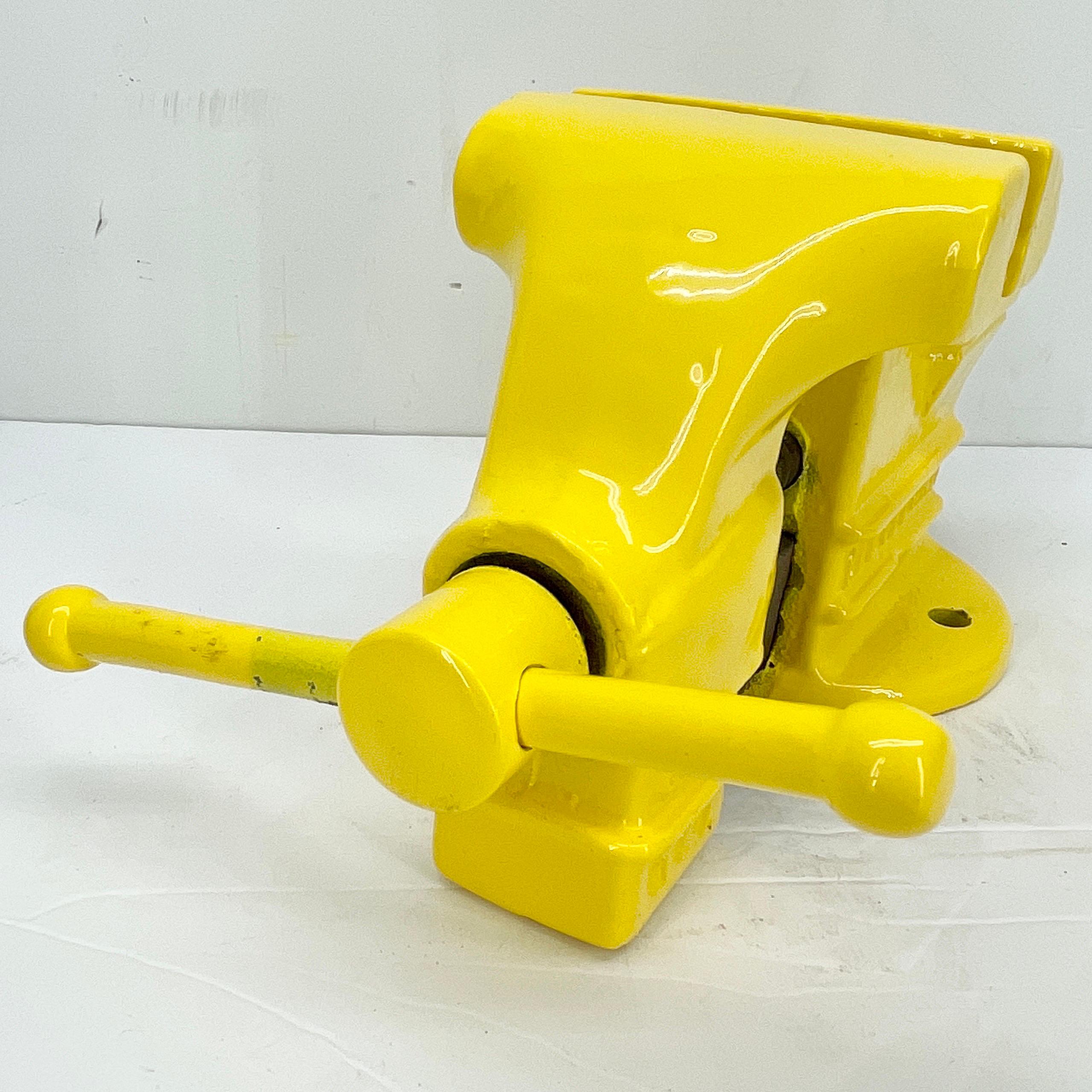 Vintage Tool Vice, Powder Coated Bright Yellow Desk Accessory For Sale 6