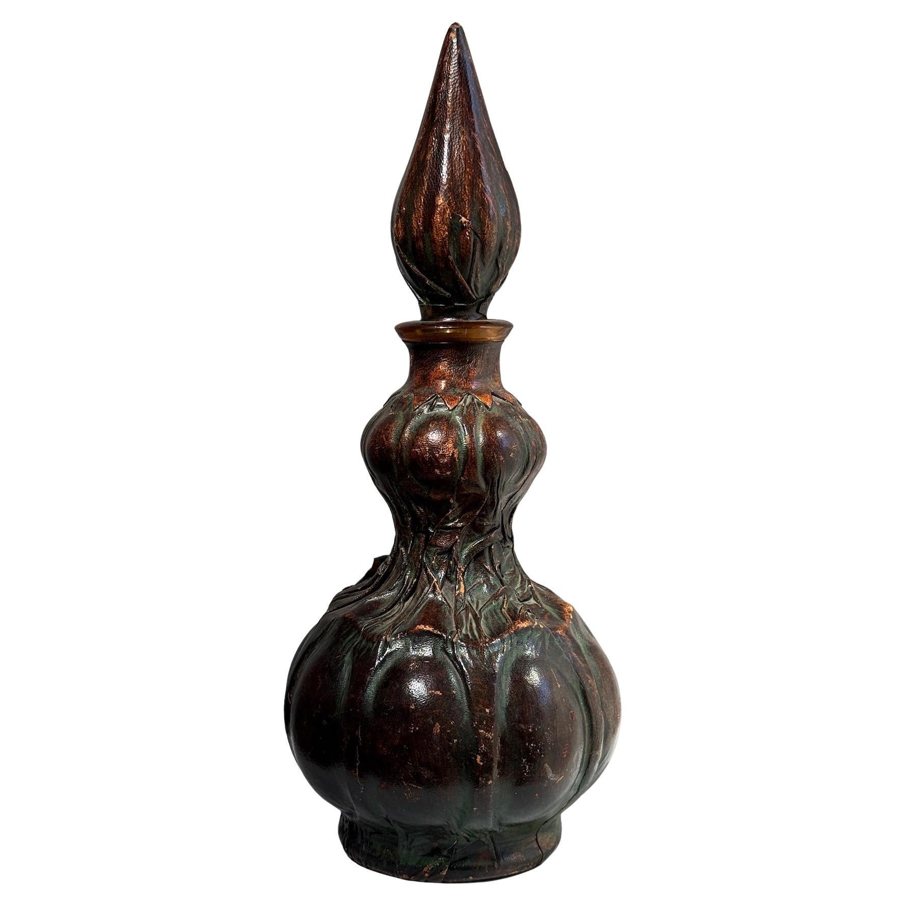 Vintage Tooled Leather Genie Liquor Decanter with Stopper – Made in Italy