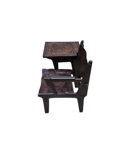 Vintage Tooled Leather Primitive Wood Base Gossip Chair by Angel Pazmino