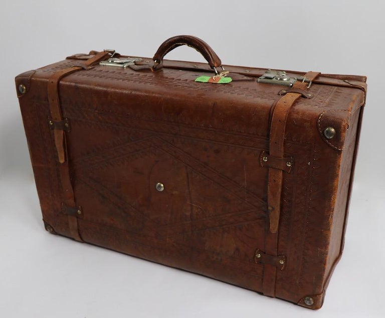 Vintage Tooled Leather Suitcase Made In, Leather Suit Case