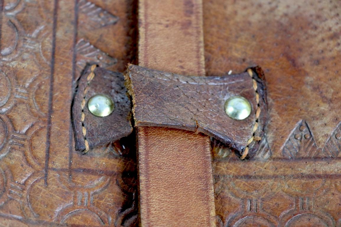 Vintage Tooled Leather Suitcase Made in Mexico 8