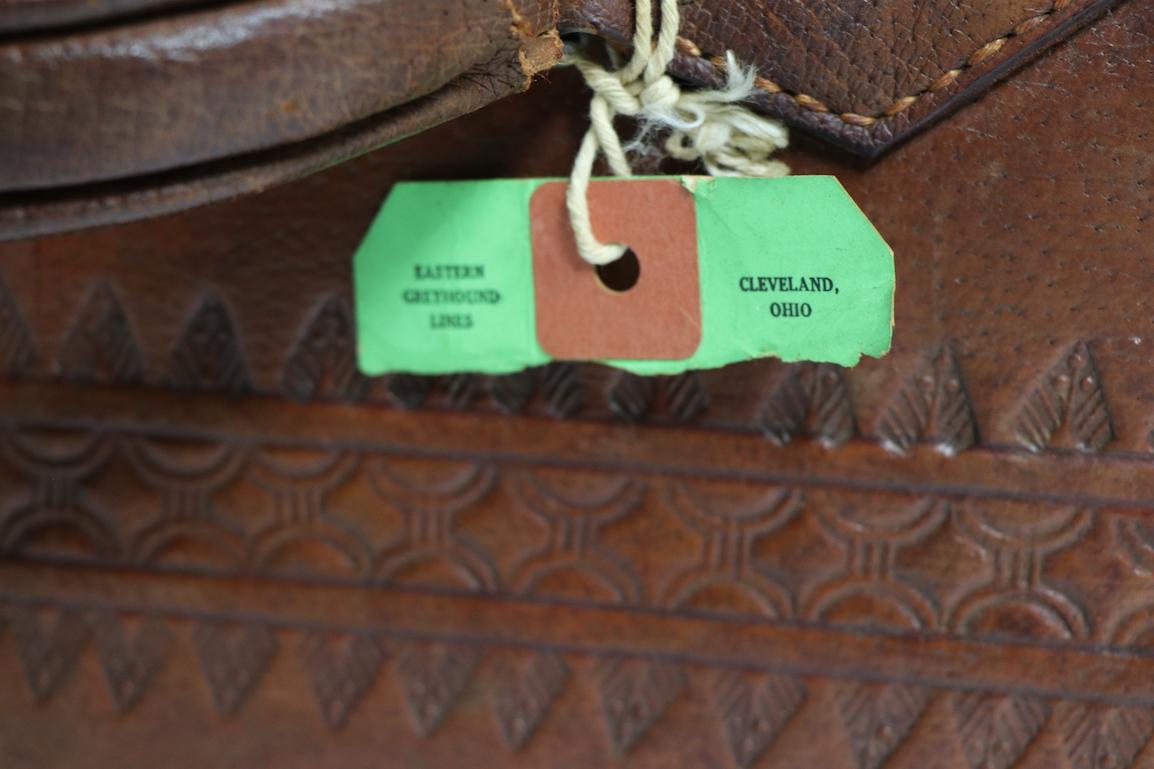 Mid-Century Modern Vintage Tooled Leather Suitcase Made in Mexico