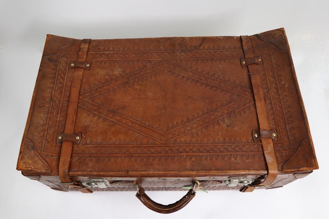 20th Century Vintage Tooled Leather Suitcase Made in Mexico