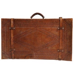 Vintage Tooled Leather Suitcase Made in Mexico