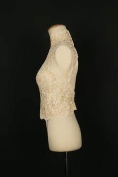 Vintage Top / Corset in White Lace and Sequins
