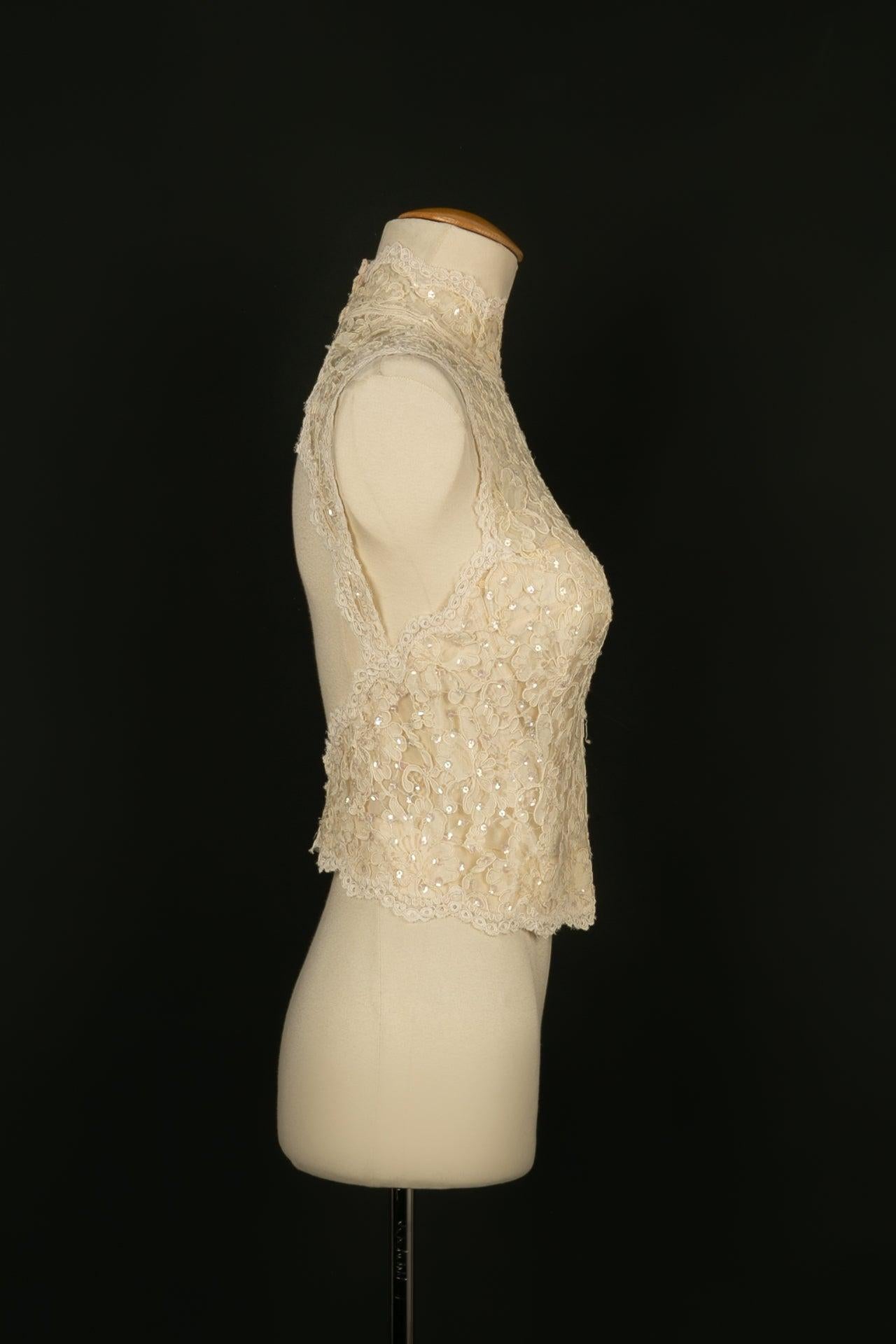 Women's Vintage Top / Corset in White Lace and Sequins For Sale