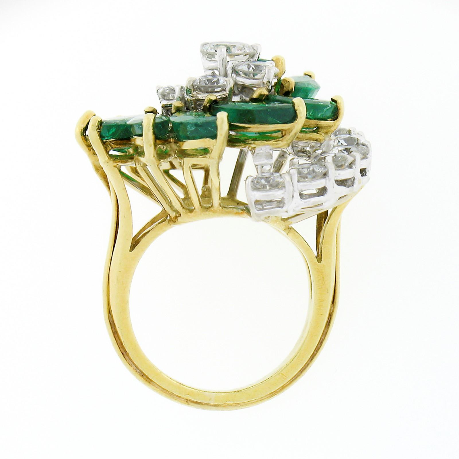 Vintage Top Quality 18k Gold 5.20ctw Round Diamond & Marquise Emerald Swirl Ring 1