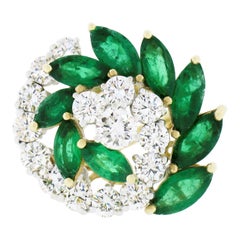 Vintage Top Quality 18k Gold 5.20ctw Round Diamond 
Marquise Emerald Swirl Ring