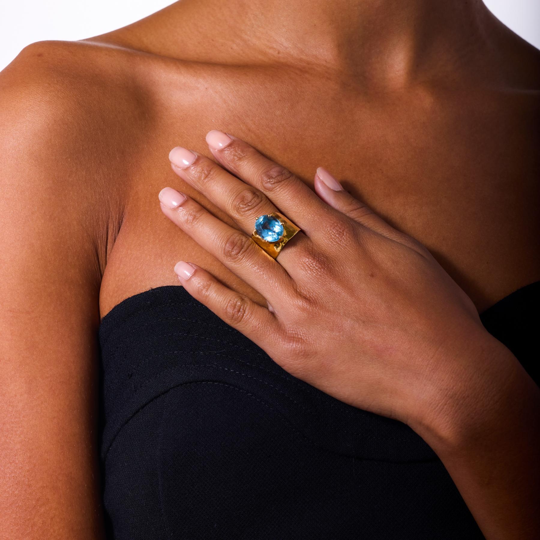 Vintage Topas 14k Gelbgold-Cocktailring (Ovalschliff) im Angebot