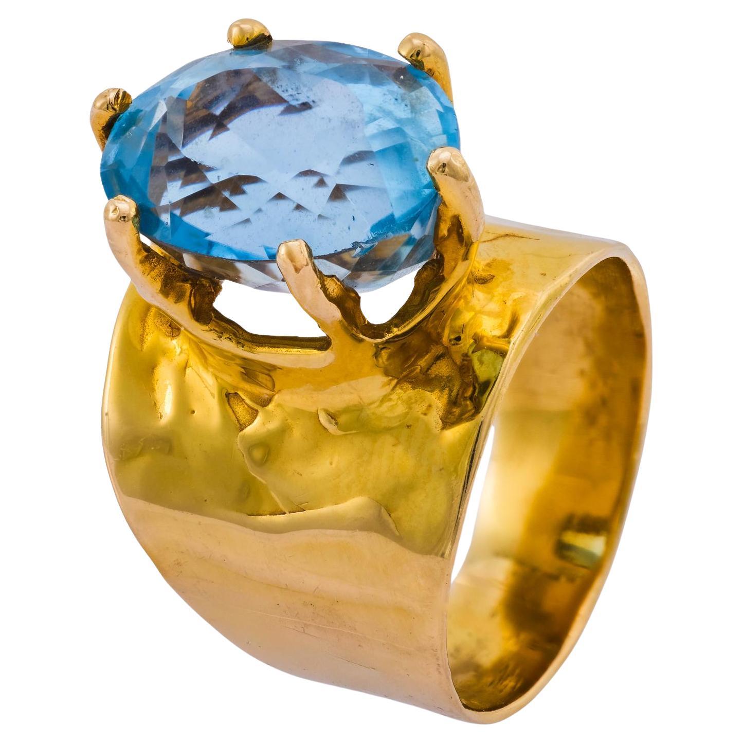 Bague de cocktail en or jaune 14k avec topaze vintage