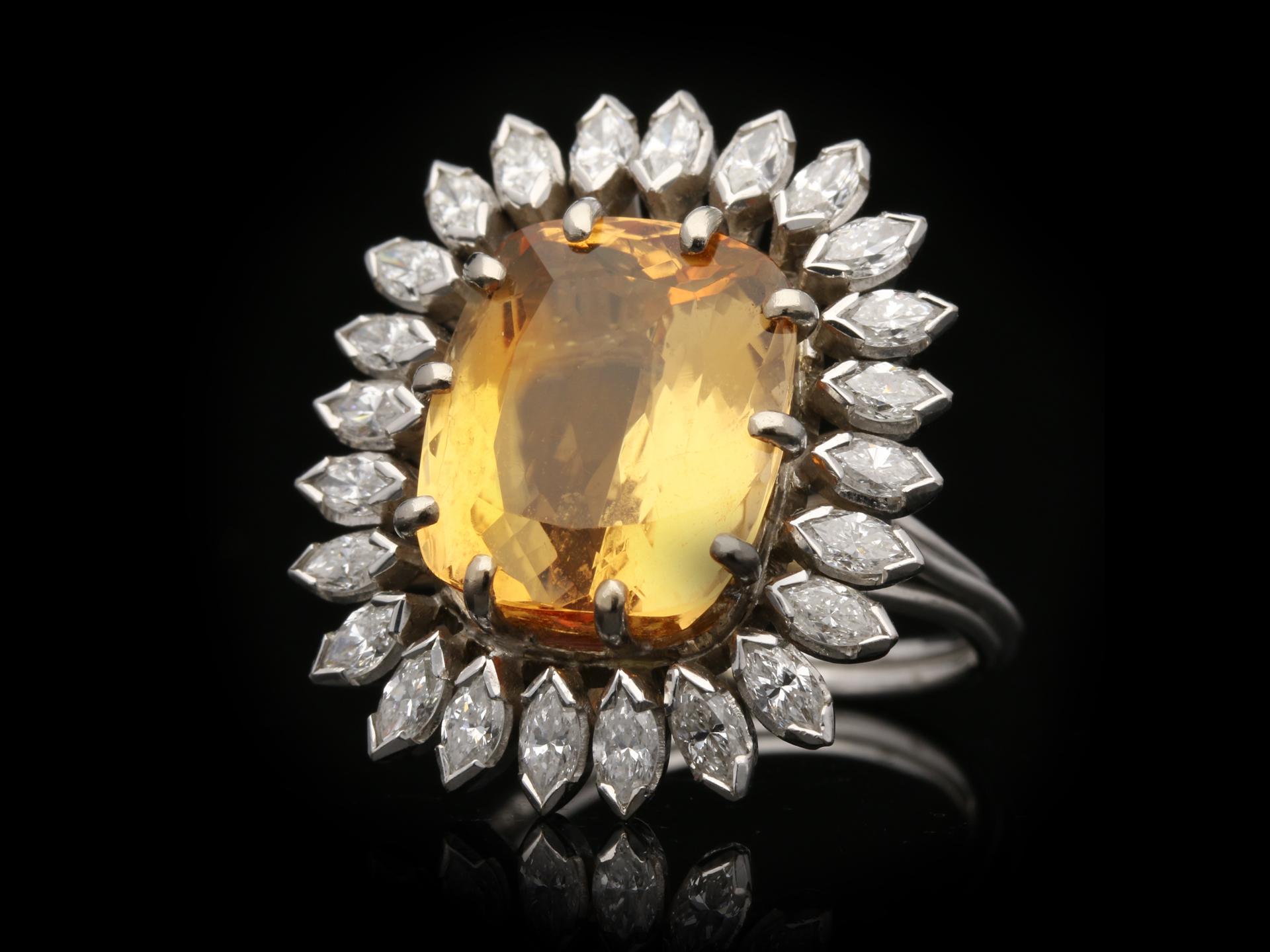 Mixed Cut Vintage topaz and marquise diamond cluster ring, circa 1980.  For Sale