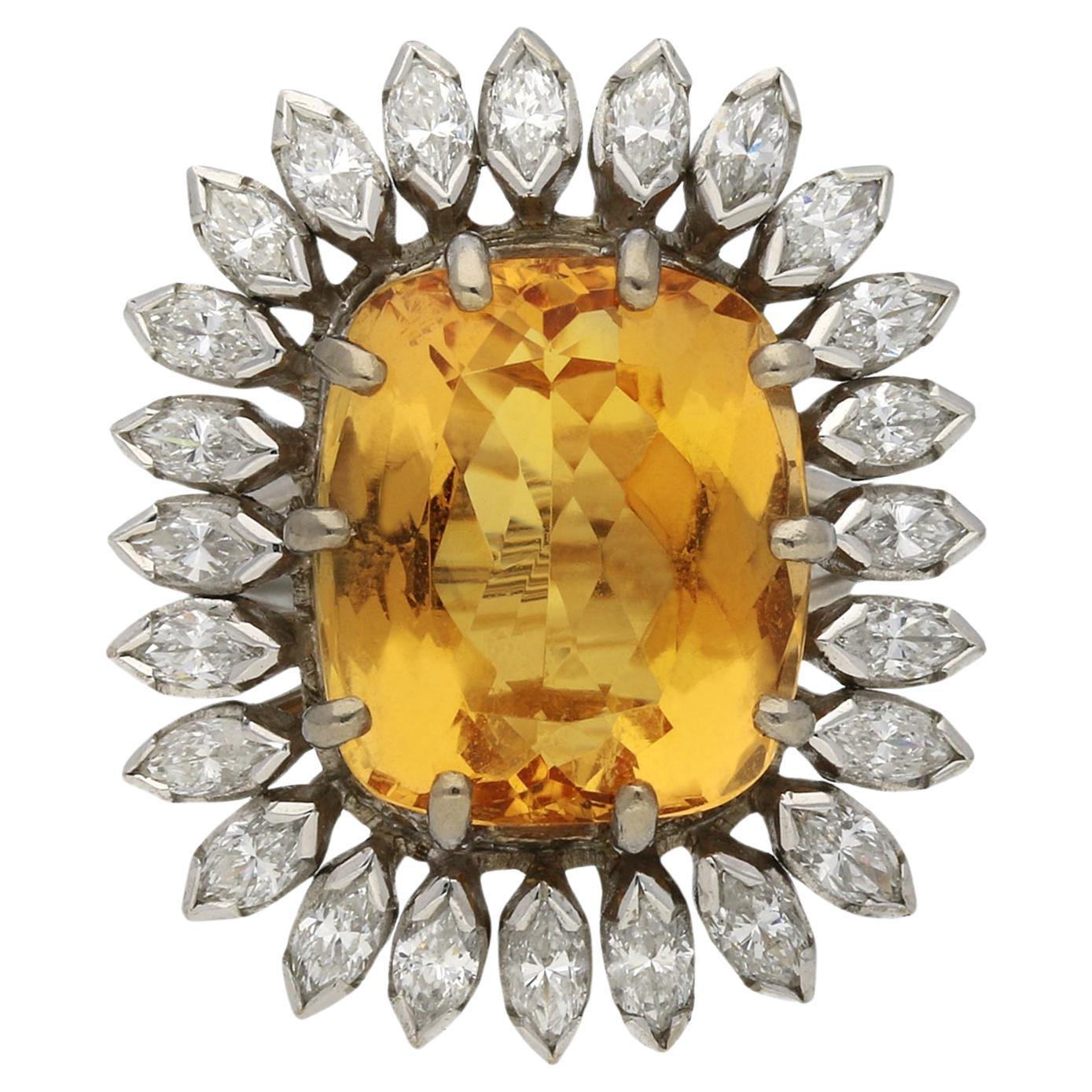 Vintage topaz and marquise diamond cluster ring, circa 1980.  For Sale