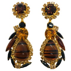 Vintage Topaz Austrian Crystal and Czech "Tortoise" Pendant Drop Earrings