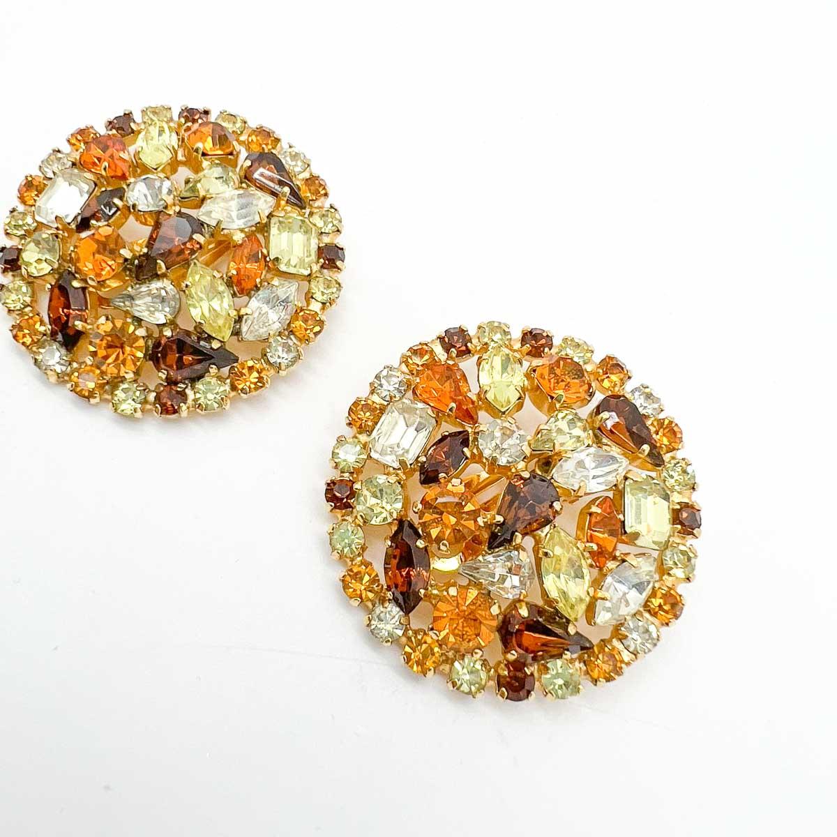 Vintage Topaz & Citrine Crystal Disc Earrings 1980s In Good Condition For Sale In Wilmslow, GB