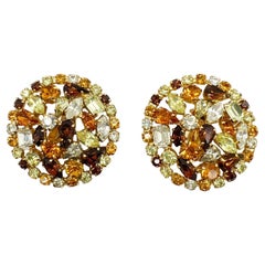 Vintage Topaz & Citrine Crystal Disc Earrings 1980s