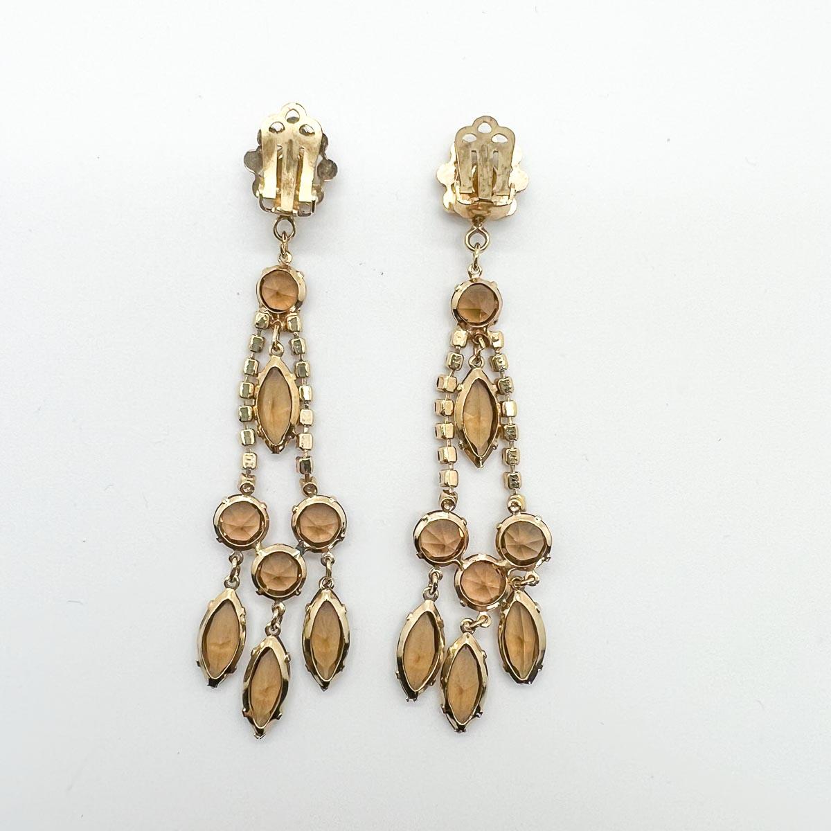 Vintage Topaz Crystal Long & Lovely Droplet Earrings 1960s In Good Condition For Sale In Wilmslow, GB