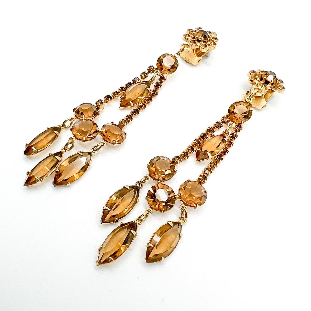 Women's or Men's Vintage Topaz Crystal Long & Lovely Droplet Earrings 1960s For Sale