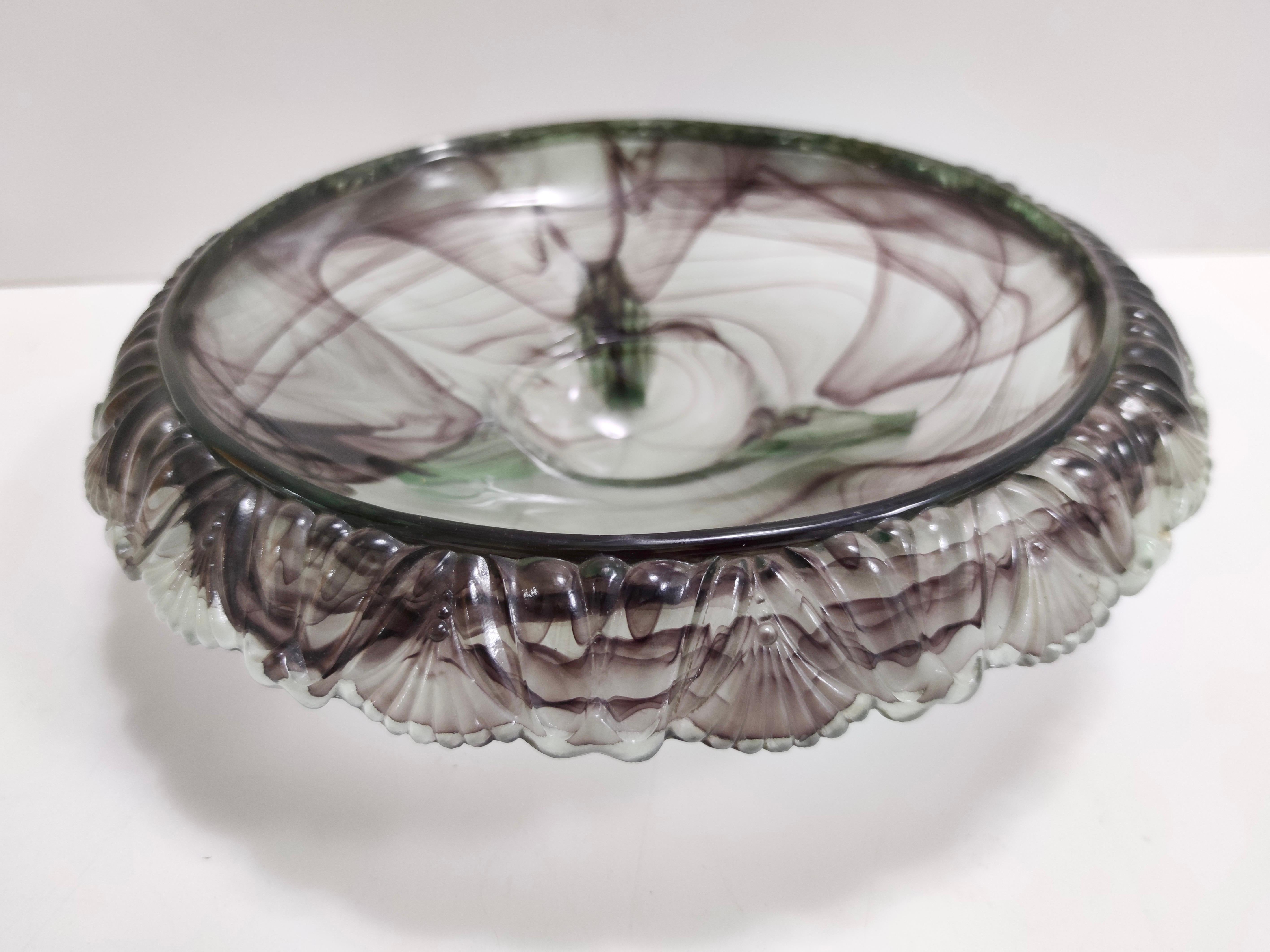 Art Nouveau Vintage Topaz-Violet Cloud Glass Bowl or Centerpiece by Walther, Germany For Sale