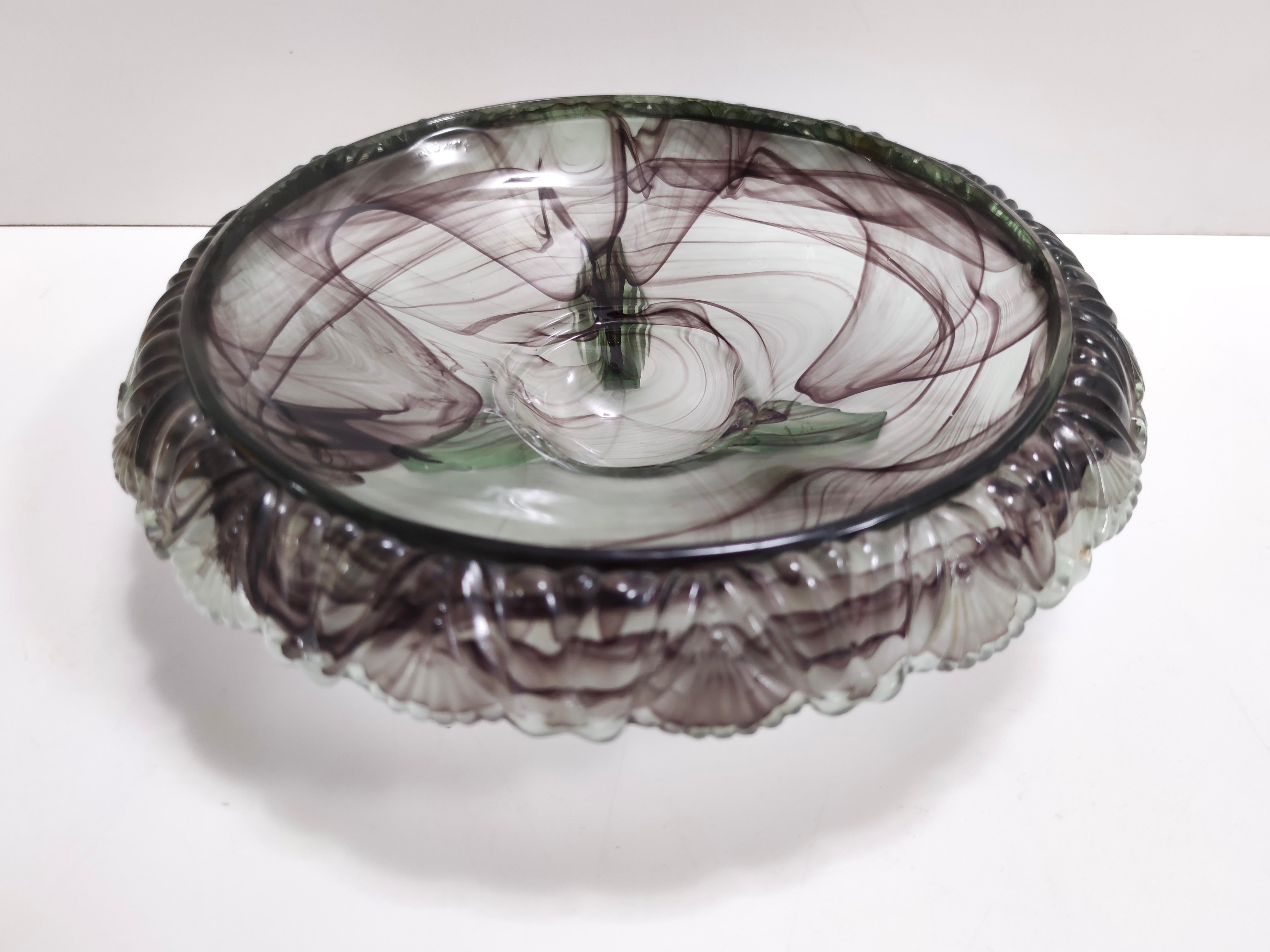 Vintage Topaz-Violet Cloud Glass Bowl or Centerpiece by Walther, Germany In Excellent Condition For Sale In Bresso, Lombardy